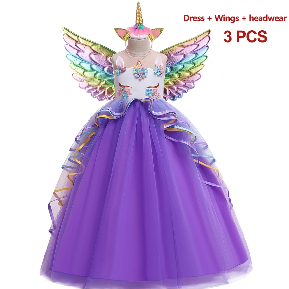 Kids Unicorn Dress For Girls Flower Appliques Princess Dresses Children Wedding Birthday Party Costume Evening Formal Gown Kids Unicorn Dress For Girls Flower Appliques Princess Dresses Children Wedding Birthday Party Costume Evening Formal Gown