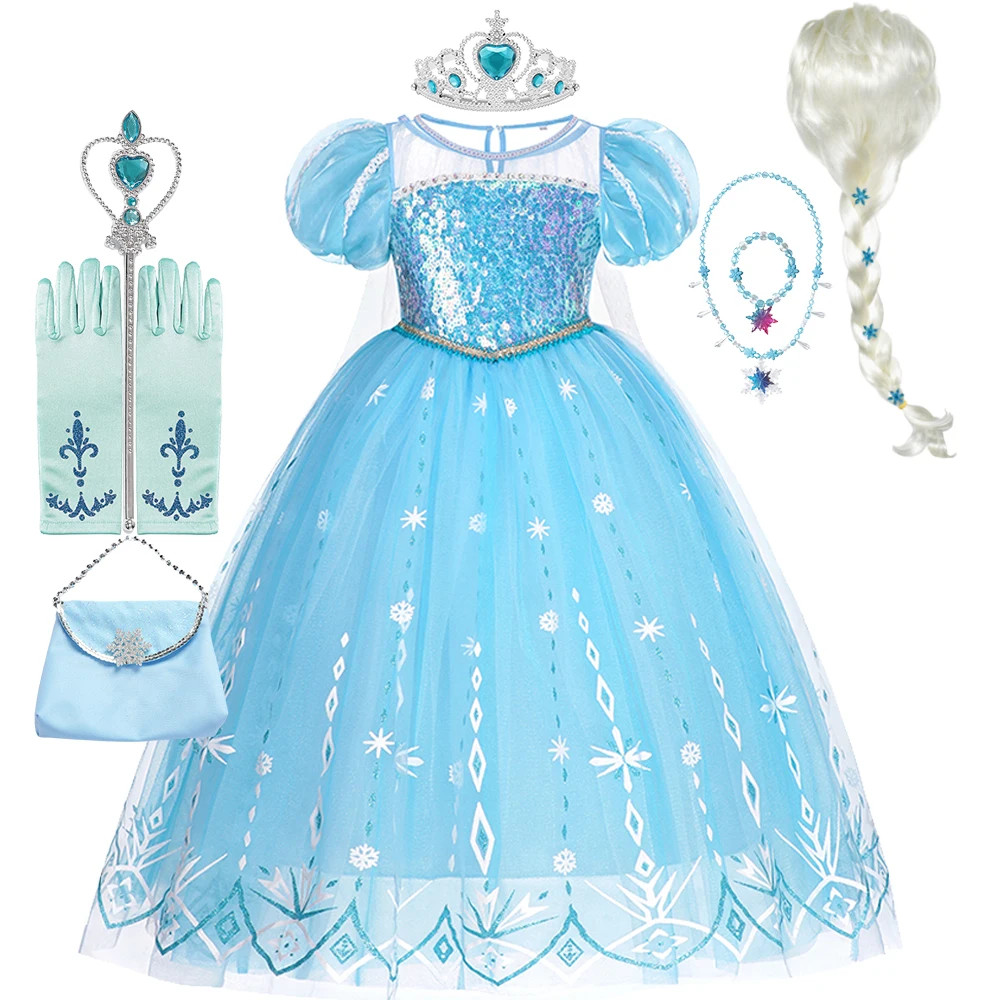 Elsa Girls Dress Frozan Cosplay Costume Princess Dresses Queen Snow Queen Wedding Luxurious With Cloak Carnival Gown Dresses Up Elsa Girls Dress Frozan Cosplay Costume Princess Dresses Queen Snow Queen Wedding Luxurious With Cloak Carnival Gown Dresses Up