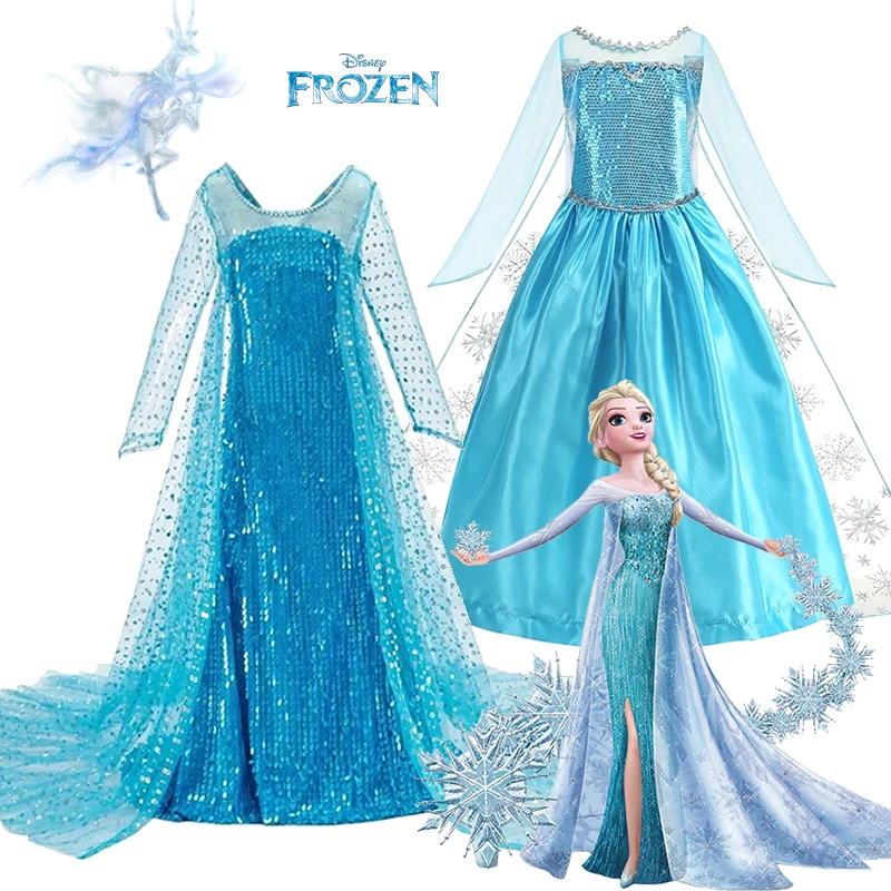 Girls Elsa Inspired Blue Frozen Princess Costume Dress With Sequins And Cape For Halloween And Birthday Party Girls Elsa Inspired Blue Frozen Princess Costume Dress With Sequins And Cape For Halloween And Birthday Party