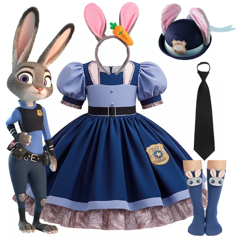 Girl Cosplay Disney Judy Hopps Police Officer Dress Zootopia Bunny Costume Kids Dress Up Halloween Rabbit Dress Outfits Girl Cosplay Disney Judy Hopps Police Officer Dress Zootopia Bunny Costume Kids Dress Up Halloween Rabbit Dress Outfits