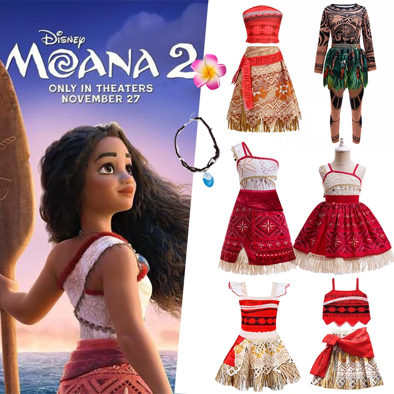 Girls Disney Moana Princess Dress for Kid Halloween Cosplay Vaiana Costume Children Birthday Party Headwear Flower Clothes Set Girls Disney Moana Princess Dress for Kid Halloween Cosplay Vaiana Costume Children Birthday Party Headwear Flower Clothes Set