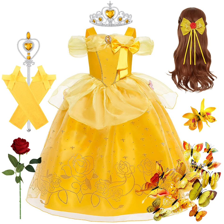 Kids Princess Cosplay Costume Girl Dress Belle Floral Vestido Beauty Beast Fantasy Outfits Carnival Halloween Party Elegant Gown Kids Princess Cosplay Costume Girl Dress Belle Floral Vestido Beauty Beast Fantasy Outfits Carnival Halloween Party Elegant Gown