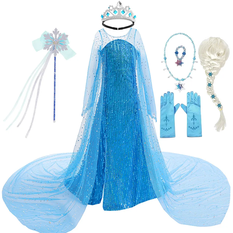 Toddler Shimmering Elsa Maxi Dress Feastured Princess Snow Queen Costume Full Bodice Sequins Embellished Christmas Party Frocks Toddler Shimmering Elsa Maxi Dress Feastured Princess Snow Queen Costume Full Bodice Sequins Embellished Christmas Party Frocks