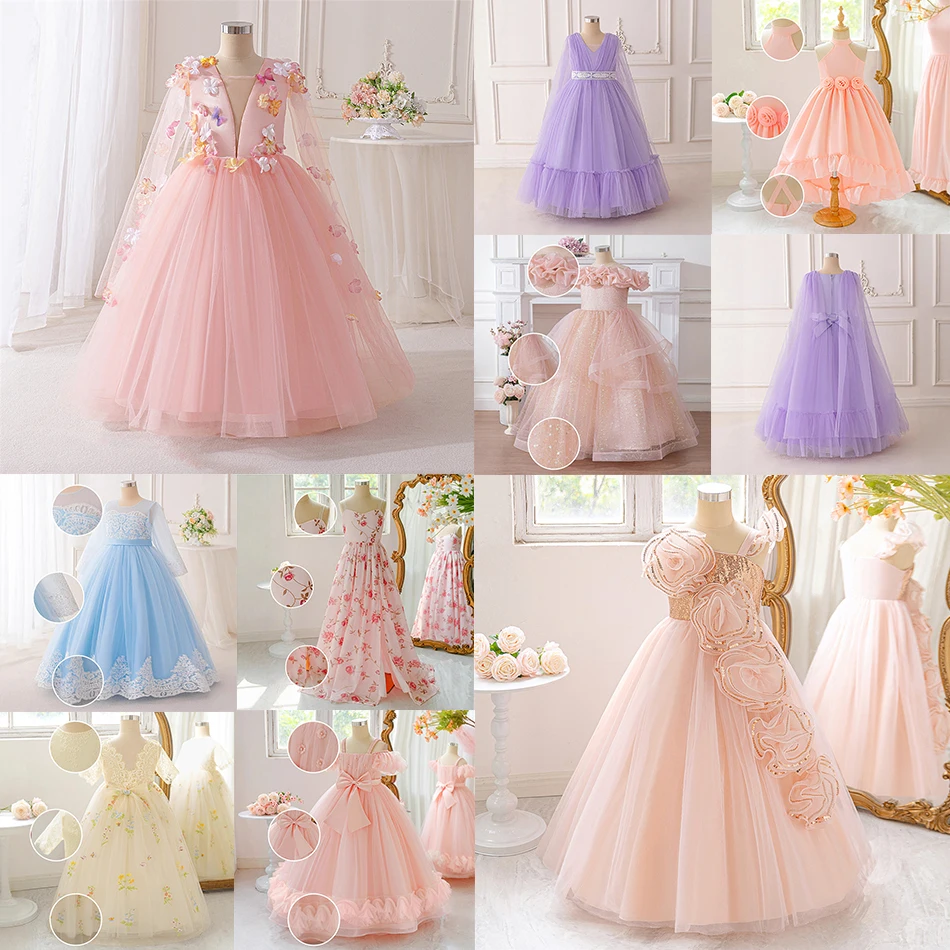 Flower Fairy Princess Clothes Girls Bow Sequin Mesh Gown Floral Trailing Slip Dress Kids Dance Ball Performance Evening Costumes Flower Fairy Princess Clothes Girls Bow Sequin Mesh Gown Floral Trailing Slip Dress Kids Dance Ball Performance Evening Costumes