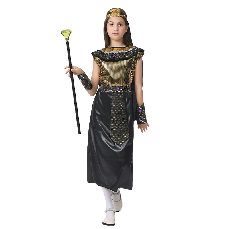 6-12Y Girls Egyptian Princess Queen Cleopatra Costume for Child Black Gold Long Dress Umorden 6-12Y Girls Egyptian Princess Queen Cleopatra Costume for Child Black Gold Long Dress Umorden
