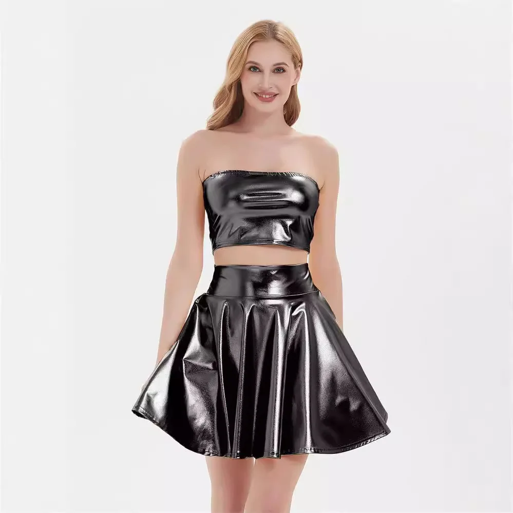 Ladies Metallic Pleated Skirt Large Flare Dress for Nightclub Stage Show Ladies Metallic Pleated Skirt Large Flare Dress for Nightclub Stage Show