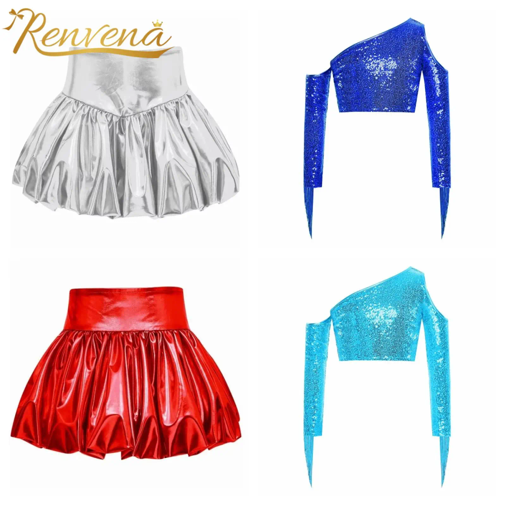 Kids Girls Stage Performance 70s Disco Jazz Dance Clothes Metallic Shiny Tassels Dancewear Children's Party Suits Streetwear Kids Girls Stage Performance 70s Disco Jazz Dance Clothes Metallic Shiny Tassels Dancewear Children's Party Suits Streetwear