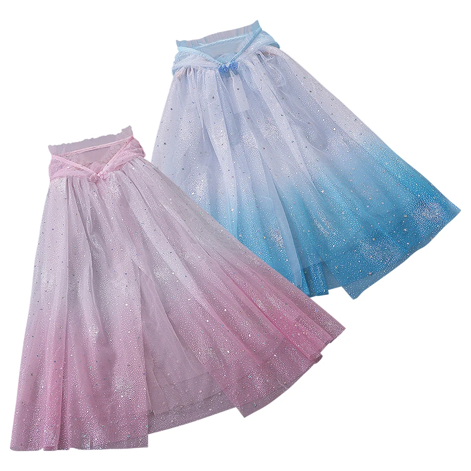 Children's Halloween Princess Elsa Cape Costume For Girls Star Print Shawl Clothes Baby Kids Snow Gradient Style Hooded Cloaks Children's Halloween Princess Elsa Cape Costume For Girls Star Print Shawl Clothes Baby Kids Snow Gradient Style Hooded Cloaks