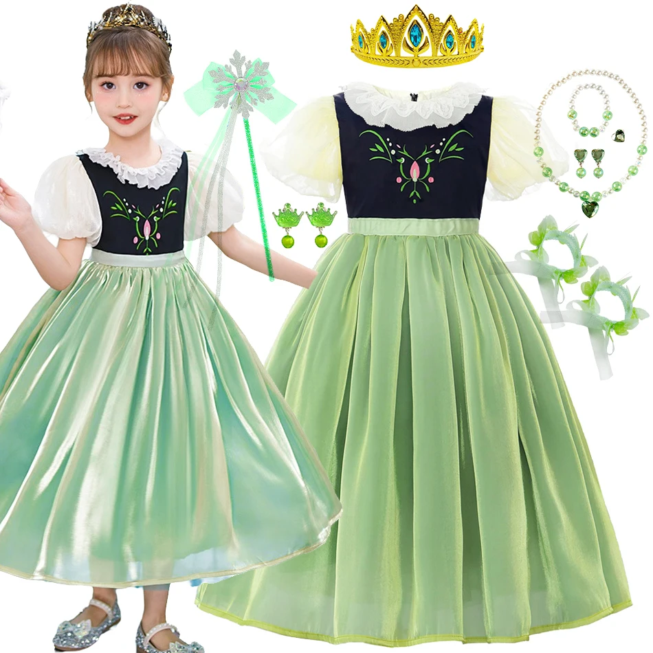 Green Anna Dress For Girls Princess Cosplay Costume Halloween Princess Party Fantasy Clothes 2-10 Yrs Kid Birthday Surprise Gift Green Anna Dress For Girls Princess Cosplay Costume Halloween Princess Party Fantasy Clothes 2-10 Yrs Kid Birthday Surprise Gift