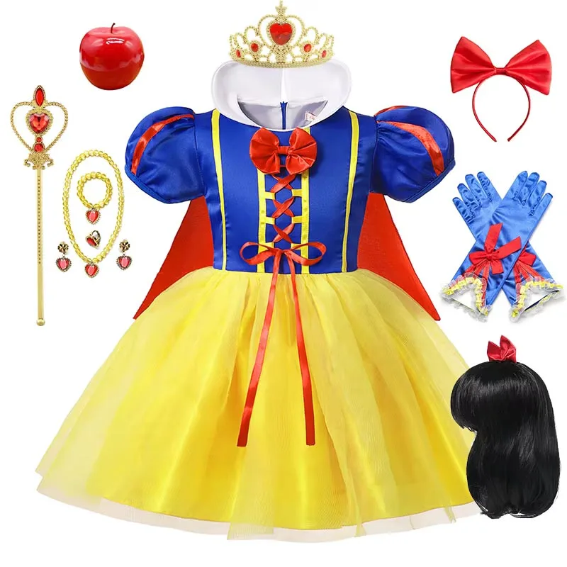 Snow White Princess Dress Kids Girl Costume With Cape Headwear Halloween Carnival Birthday Party Cosplay Children Clothes 1-12Y Snow White Princess Dress Kids Girl Costume With Cape Headwear Halloween Carnival Birthday Party Cosplay Children Clothes 1-12Y