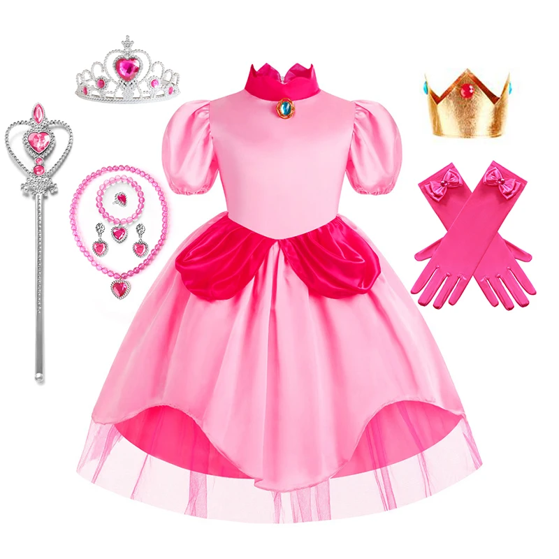 Peach Princess Dress Girl 2-10 Yrs Pink Cosplay Costume Cute Dress Up Clothes Children Birthday Theme Party Carnival Outfit Peach Princess Dress Girl 2-10 Yrs Pink Cosplay Costume Cute Dress Up Clothes Children Birthday Theme Party Carnival Outfit