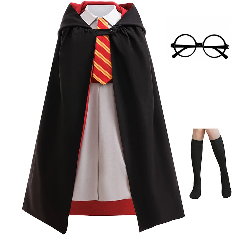 Girls Halloween School Dress With Cloak Magician Cosplay Uniform Costume For Children Carnival Birthday Party Detective Dress