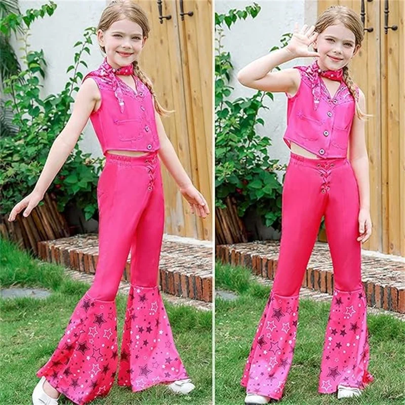 Cowgirl Pink Costume Set Girls Kids Disco Outfits Movie Heroine Dress Up For Children Halloween Cosplay Birthday Party Outfits Cowgirl Pink Costume Set Girls Kids Disco Outfits Movie Heroine Dress Up For Children Halloween Cosplay Birthday Party Outfits