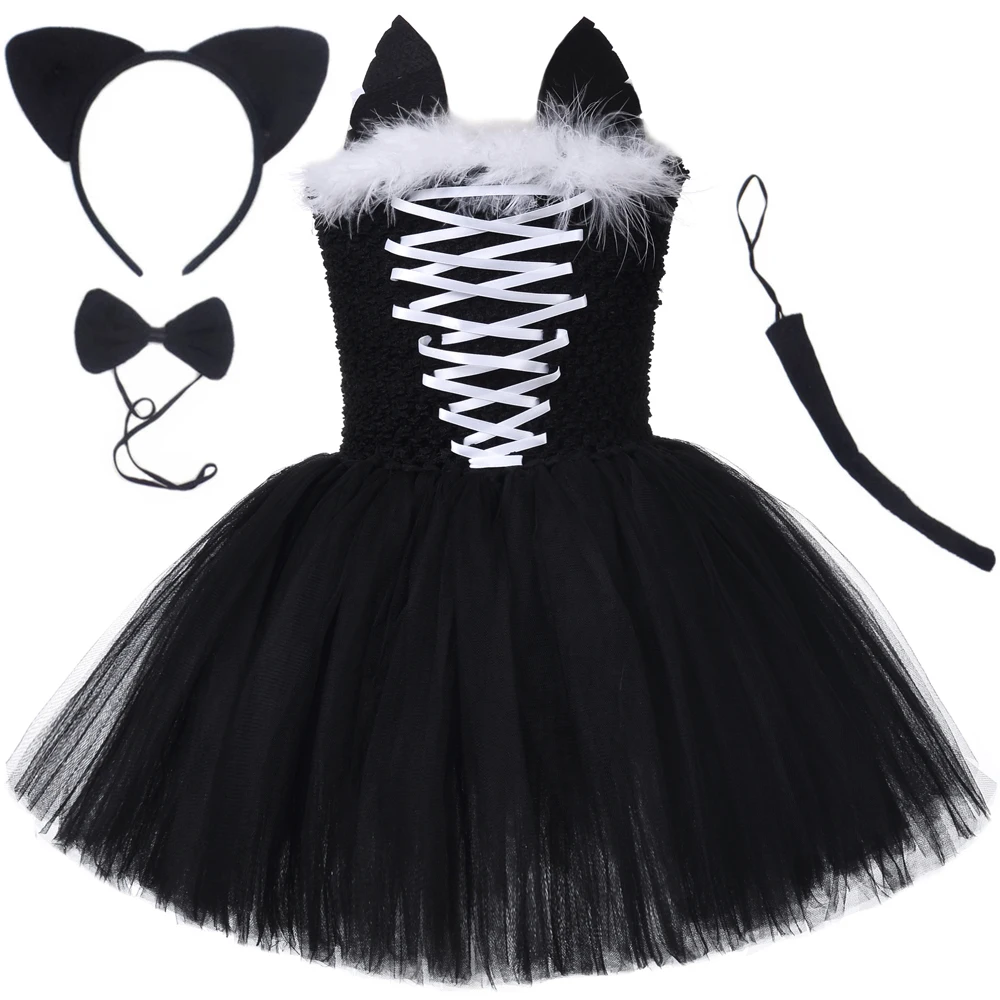 Black Cat Tutu Dress for Girls Carnival Halloween Costumes for Kids Toddler Animal Disguise Outfit Child Birthday Party Clothes Black Cat Tutu Dress for Girls Carnival Halloween Costumes for Kids Toddler Animal Disguise Outfit Child Birthday Party Clothes