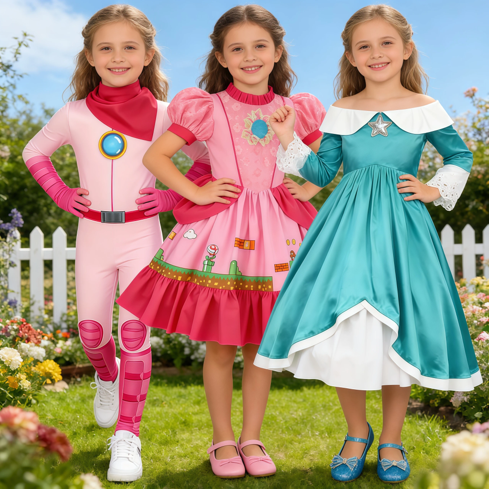 Girls Peach Princess Jumpsuit Anime Game Plumber Bros Costume Bodysuit For Kids Halloween Cosplay Carnival Birthday Party Outfit Girls Peach Princess Jumpsuit Anime Game Plumber Bros Costume Bodysuit For Kids Halloween Cosplay Carnival Birthday Party Outfit