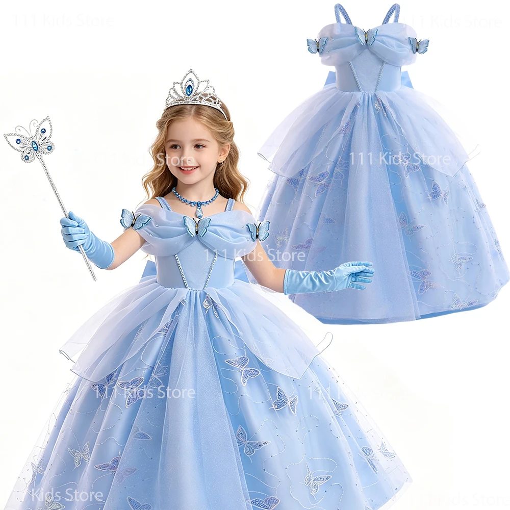 Cinderella Girls Blue Cosplay Costumes Sequin Butterfly Ball Gown Elegant Evening Dress Kids Girl Princess Dress Carnival Outfit Cinderella Girls Blue Cosplay Costumes Sequin Butterfly Ball Gown Elegant Evening Dress Kids Girl Princess Dress Carnival Outfit