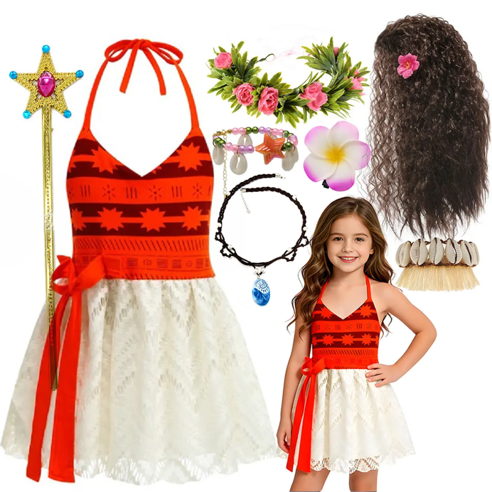 Summer Disney Infant Moana Princess Dress Girls Cosplay Moana Birthday Party Cute Sling Thin and light Dress + Accessories Set Summer Disney Infant Moana Princess Dress Girls Cosplay Moana Birthday Party Cute Sling Thin and light Dress + Accessories Set