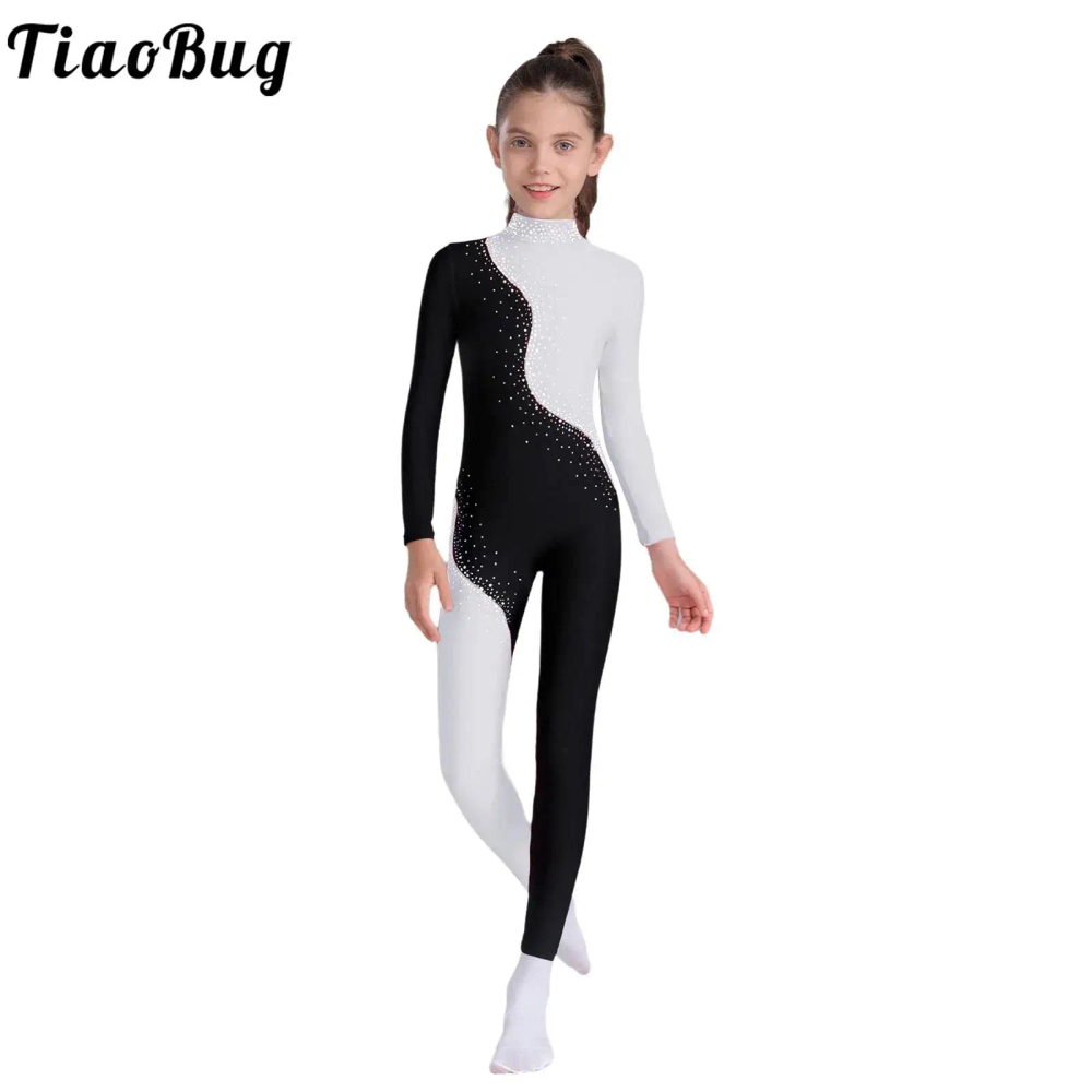 Girls Ballet Dance Gymnastics Leotard Long Sleeve Shiny Rhinestone Zipper Jumpsuit Figure Skating Acrobatics Performance Costume Girls Ballet Dance Gymnastics Leotard Long Sleeve Shiny Rhinestone Zipper Jumpsuit Figure Skating Acrobatics Performance Costume