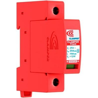 Dispositivo Contra Surtos Elétricos Clamper Front V 20KA, 275V, Limitador de Tensão + Desconexão Térmica, Monopolar, Vermelho - 16235 Dispositivo Contra Surtos Elétricos Clamper Front V 20KA, 275V, Limitador de Tensão + Desconexão Térmica, Monopolar, Vermelho - 16235