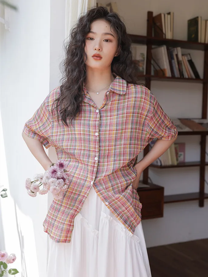 Summer New Women Turn-down Collar Cotton Shirts Half Sleeves Vintage High Street Breathable Casual Fashion Coats Blouses Summer New Women Turn-down Collar Cotton Shirts Half Sleeves Vintage High Street Breathable Casual Fashion Coats Blouses