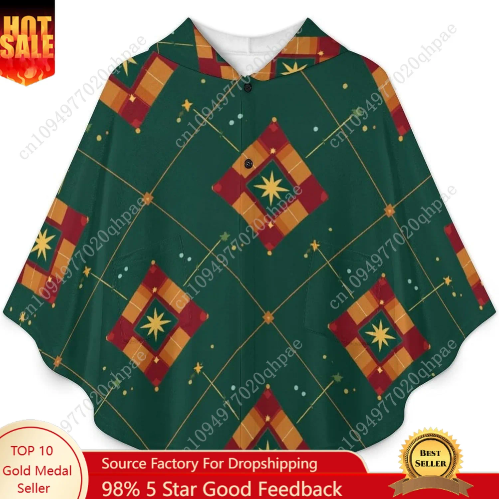 Cozy Flannel Blanket Sweater,Geometric Pattern Green Oversized Hoodie With Pockets For Kids And Teenagers Cozy Flannel Blanket Sweater,Geometric Pattern Green Oversized Hoodie With Pockets For Kids And Teenagers