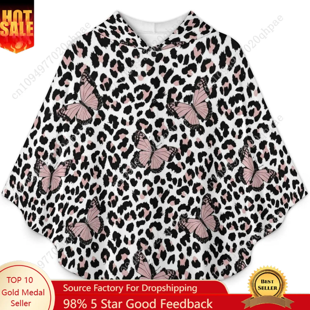 Cozy Flannel Blanket Sweater,Leopard Butterflies Oversized Hoodie With Pockets For Kids And Teenagers Cozy Flannel Blanket Sweater,Leopard Butterflies Oversized Hoodie With Pockets For Kids And Teenagers