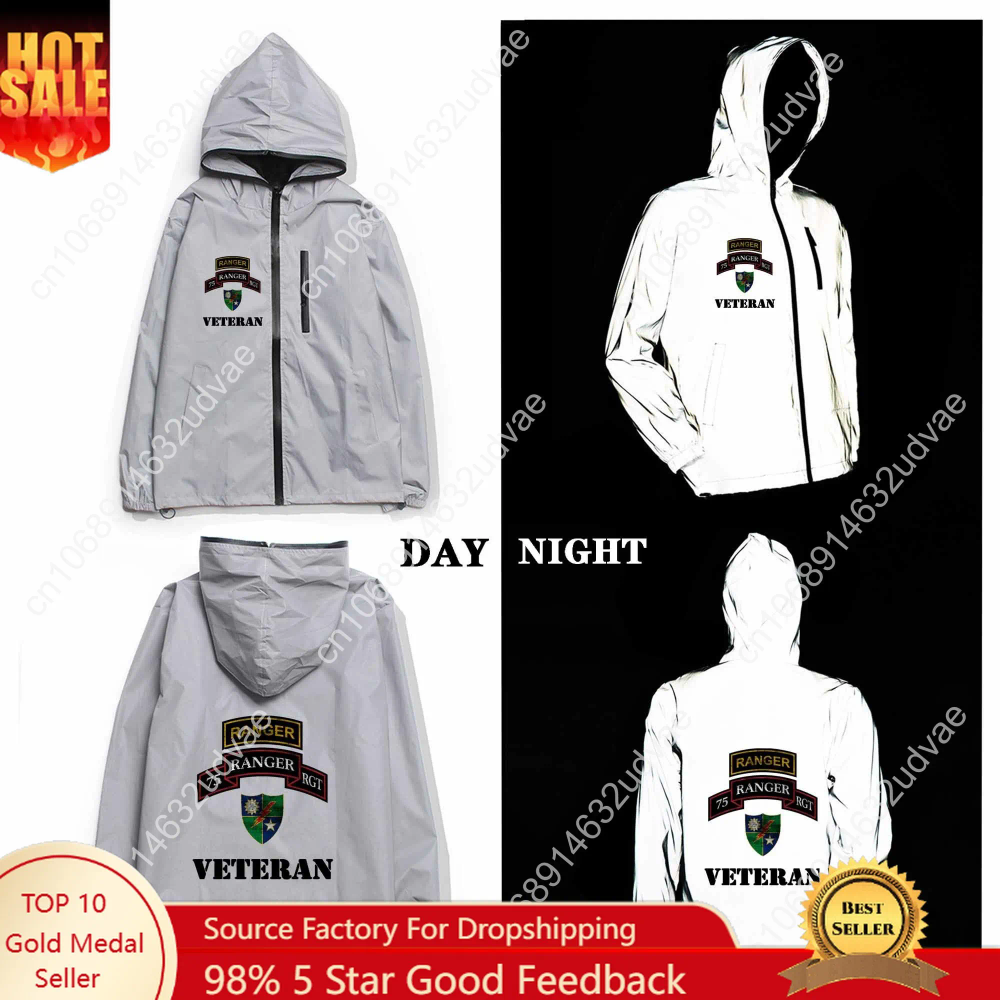Army 75th Ranger Veteran Reflective Jacket Mens Womens Coat Hooded Windbreaker Runing Pocket Jackets Zipper Customized Hoodie Army 75th Ranger Veteran Reflective Jacket Mens Womens Coat Hooded Windbreaker Runing Pocket Jackets Zipper Customized Hoodie