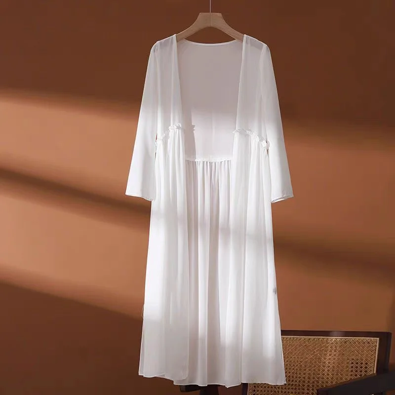 Women's plus Size 6XL Summer Chiffon Kimono Long Cardigan Loose Slim Open Front Casual Sunscreen Thin Korean Fashion Top Women's plus Size 6XL Summer Chiffon Kimono Long Cardigan Loose Slim Open Front Casual Sunscreen Thin Korean Fashion Top