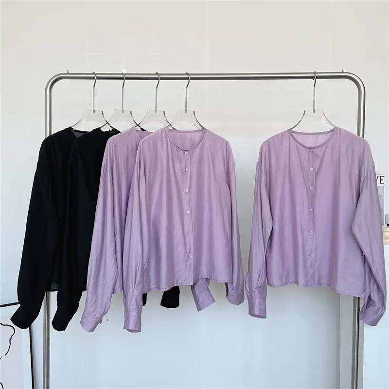 2026 Spring Women New Rayon O-Neck Shirts Long Sleeves Simplicity Solid Comfortable Lightweight Smooth Minimalism Style Cardigan 2026 Spring Women New Rayon O-Neck Shirts Long Sleeves Simplicity Solid Comfortable Lightweight Smooth Minimalism Style Cardigan