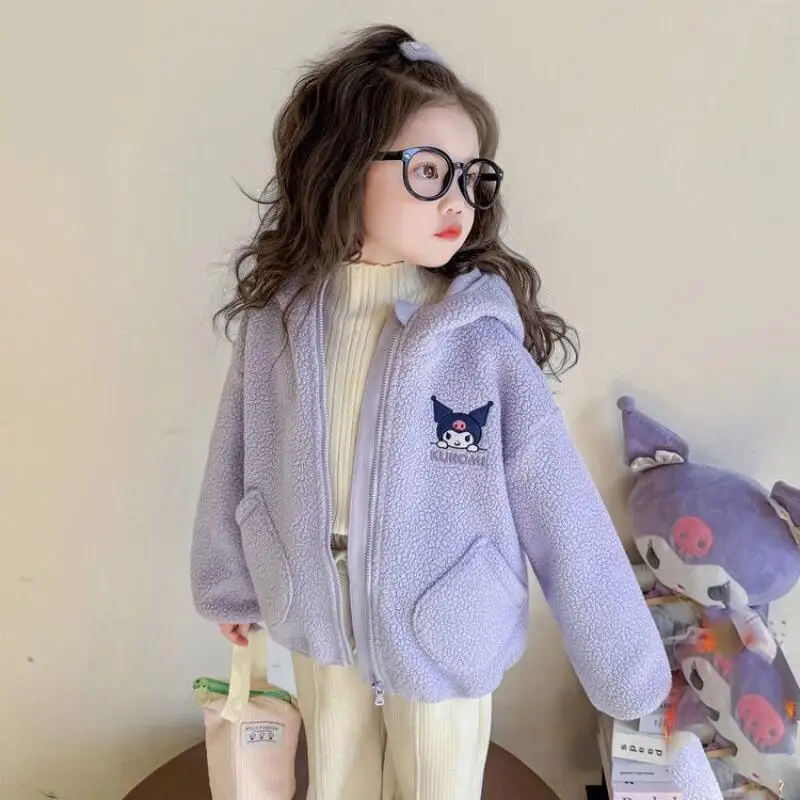 Hot Sanrio Girls Velvet Long-Sleeved Coat Children's Tops Baby Fur Sweater Hooded Top Princess Cartoon Cute Casual Sports Anime Hot Sanrio Girls Velvet Long-Sleeved Coat Children's Tops Baby Fur Sweater Hooded Top Princess Cartoon Cute Casual Sports Anime