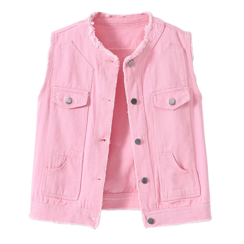 Women's Slimming Sleeveless Denim Vest round Neck Summer Trend Top with Frayed Edges Fashionable Camisole Women's Slimming Sleeveless Denim Vest round Neck Summer Trend Top with Frayed Edges Fashionable Camisole