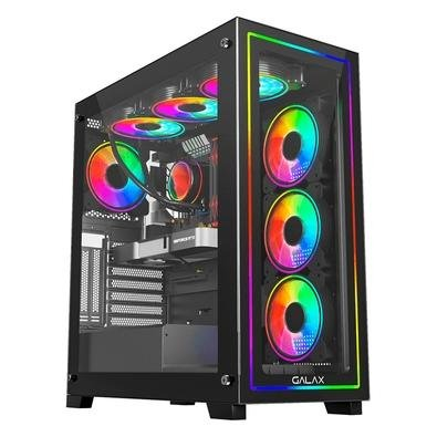Gabinete Galax Omega Black, Mid Tower, ATX, Frontal de Vidro, 4X FAN ARGB, Preto - GLX-OMEGA-2067
