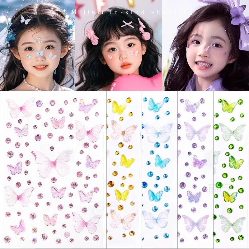 Face Stickers Tulle Butterfly Rhinestone Shiny Waterproof Non Toxic Self Adhesive for Girls Stage Performance Makeup Face Stickers Tulle Butterfly Rhinestone Shiny Waterproof Non Toxic Self Adhesive for Girls Stage Performance Makeup