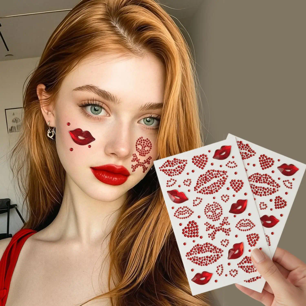 Valentine Crystal Lip Heart Face Gems Self Adhesive Pearl Diamond Rhinestone Stickers for Forehead Makeup Decoration Valentine Crystal Lip Heart Face Gems Self Adhesive Pearl Diamond Rhinestone Stickers for Forehead Makeup Decoration