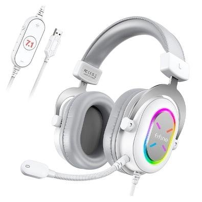 Headset Gamer Fifine Ampligame H6X, RGB, 7.1 Surround, 50mm, USB, PC, Móvel e Console, branco - H6XW Headset Gamer Fifine Ampligame H6X, RGB, 7.1 Surround, 50mm, USB, PC, Móvel e Console, branco - H6XW