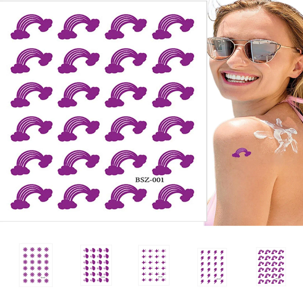 Multi-patten UV Stickers for Sunscreen Reapply Waterproof UV Sun Stickers Sunscreen Product Testing Tools Face Decor Stickers