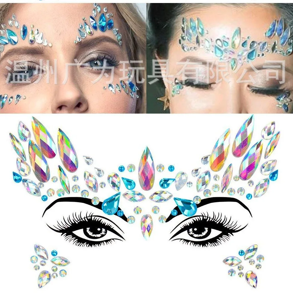 Acrylic Face Rhinestone Stickers Self Adhesive Crystal Gems for Stage Makeup Costume Party Forehead Eye Decor