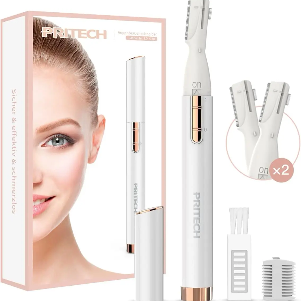 Electric Eyebrow Trimmer for Women, Painless Facial Hair Remover with Comb & Replaceable Blades, Battery Powered Portable Shaver