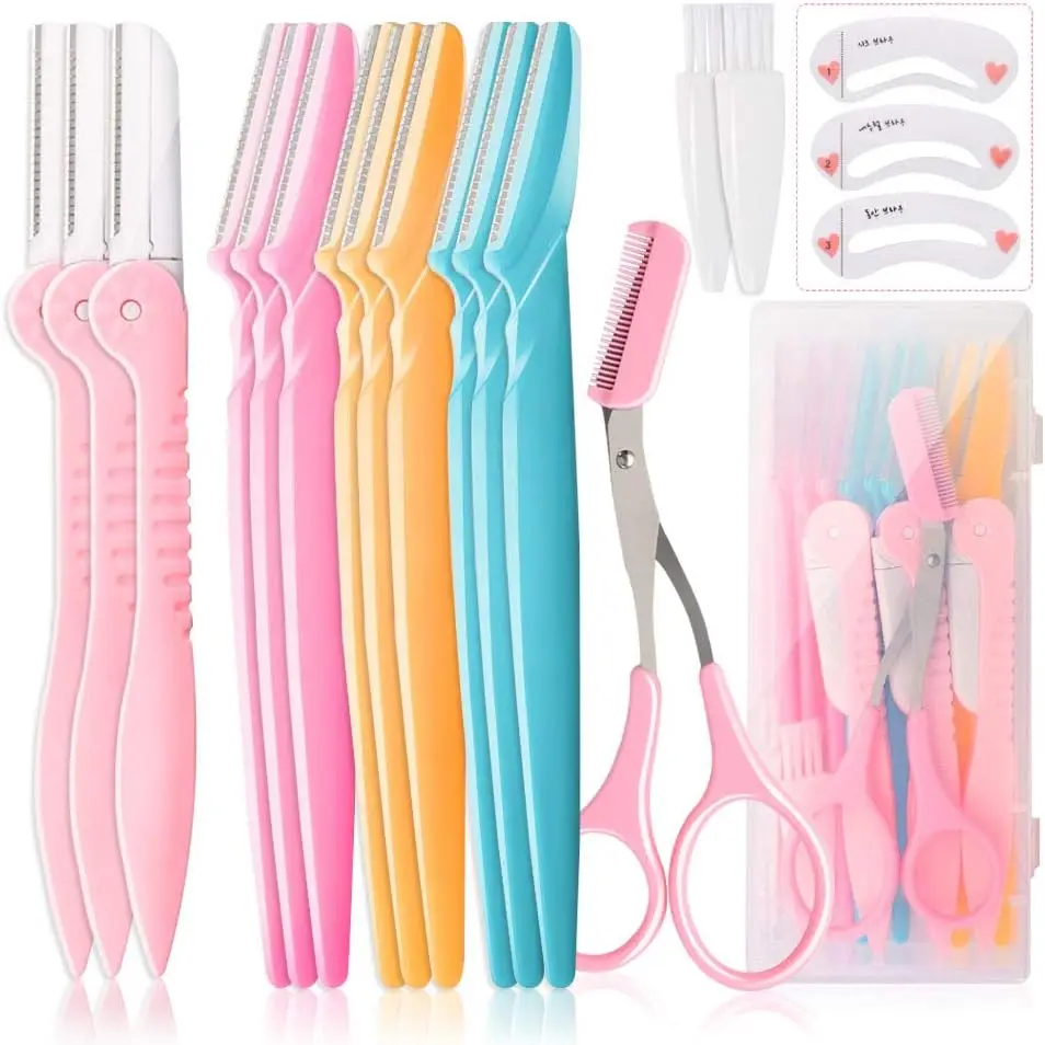 12 Pcs Eyebrow Razor for Women, Dermaplaning Face Razors with Brush, Scissors, Stencils for Hair Removal and Shaping 12 Pcs Eyebrow Razor for Women, Dermaplaning Face Razors with Brush, Scissors, Stencils for Hair Removal and Shaping