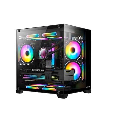 Gabinete Gamer Hyrax HGB705, Mini Tower, M-ATX, Frontal e Lateral em Vidro Temperado, Sem FANs, Preto - HGB705B Gabinete Gamer Hyrax HGB705, Mini Tower, M-ATX, Frontal e Lateral em Vidro Temperado, Sem FANs, Preto - HGB705B