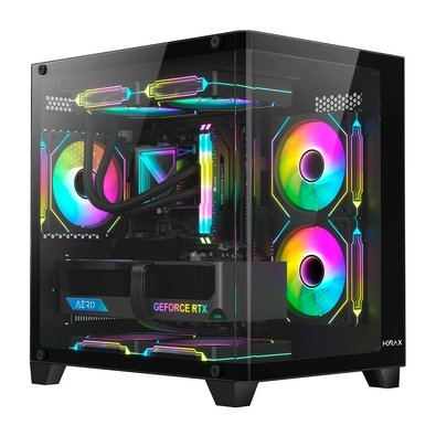Gabinete Gamer Hyrax HGB750, Mini Tower, M-ATX, Frontal Curvo e Lateral em Vidro Temperado, Sem FANs, Preto - HGB750B Gabinete Gamer Hyrax HGB750, Mini Tower, M-ATX, Frontal Curvo e Lateral em Vidro Temperado, Sem FANs, Preto - HGB750B