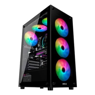 Gabinete Gamer Hyrax HGB210, Mid Tower, ATX, Lateral e Frontal em Vidro Temperado, Sem Fans, Preto - HGB210B Gabinete Gamer Hyrax HGB210, Mid Tower, ATX, Lateral e Frontal em Vidro Temperado, Sem Fans, Preto - HGB210B