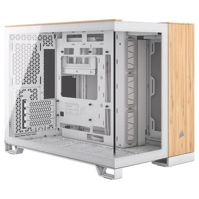 Gabinete Gamer Corsair 2500X Mid Tower, M-ATX, Lateral em Vidro temperado, Sem FANs, Branco e Madeira - CC-9011288-WW Gabinete Gamer Corsair 2500X Mid Tower, M-ATX, Lateral em Vidro temperado, Sem FANs, Branco e Madeira - CC-9011288-WW