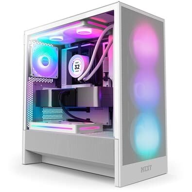 Gabinete NZXT H5 Flow, Quadro Único RGB, até 360mm, Mid-Tower, ATX, Lateral em Vidro, Branco - CC-H52FW-R1 Gabinete NZXT H5 Flow, Quadro Único RGB, até 360mm, Mid-Tower, ATX, Lateral em Vidro, Branco - CC-H52FW-R1