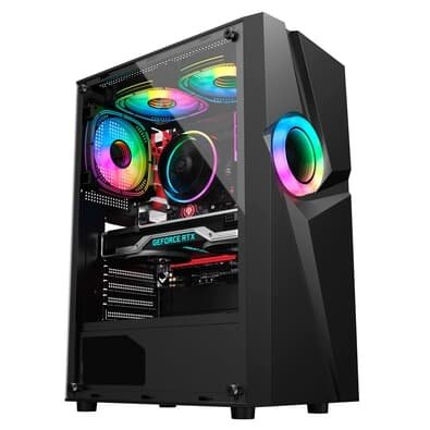 Gabinete Gamer Kalkan Muspel, Mid Tower, ATX, Lateral em Vidro Temperado, Sem FANs, Preto - KLK00035 Gabinete Gamer Kalkan Muspel, Mid Tower, ATX, Lateral em Vidro Temperado, Sem FANs, Preto - KLK00035