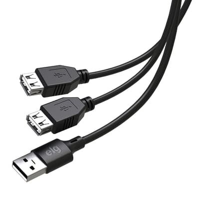 Cabo Extensor ELG USB 2.0 e com 1 Porta Macho e 2 Fêmeas, 1.5m, Preto - USBY2