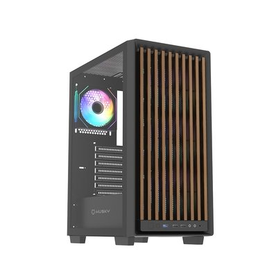Gabinete Gamer Husky Dome 600, Mid Tower, ATX, Lateral em Vidro, Frontal em Madeira Ripada, Com 4 Fans ARGB, Preto - HGN600PT Gabinete Gamer Husky Dome 600, Mid Tower, ATX, Lateral em Vidro, Frontal em Madeira Ripada, Com 4 Fans ARGB, Preto - HGN600PT