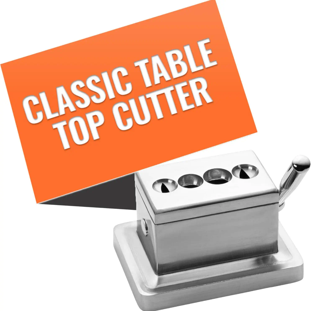 Desktop Cigar Cutter, Quad Cuts for 52-60 Ring Gauge, Straight & V-Cut, Aluminum & Stainless Steel, 6x4.25 in, Silver Desktop Cigar Cutter, Quad Cuts for 52-60 Ring Gauge, Straight & V-Cut, Aluminum & Stainless Steel, 6x4.25 in, Silver