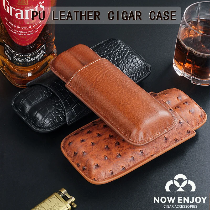 NOW ENJOY 2026 Hot Sale Luxury Cigar Case Cigar Humidor Holds 2 Cigars PU Leather Travel Case Smoking Accessories Men's Gift NOW ENJOY 2026 Hot Sale Luxury Cigar Case Cigar Humidor Holds 2 Cigars PU Leather Travel Case Smoking Accessories Men's Gift