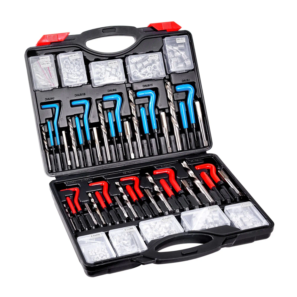 Helicoil Thread Repair Kit, 338-Piece SAE And Metric Rethreading Tool Kit, M5, M6, M8, M10, M12, 1/4", 5/16", 3/8", 7/16", 1/2" Helicoil Thread Repair Kit, 338-Piece SAE And Metric Rethreading Tool Kit, M5, M6, M8, M10, M12, 1/4", 5/16", 3/8", 7/16", 1/2"